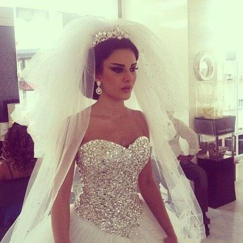 Luxurious Ball Gown Wedding Dress Sequin Crystal Beaded Princess Wedding Gowns Off the Shoulder Bridal Dresses Vestidos De Novia