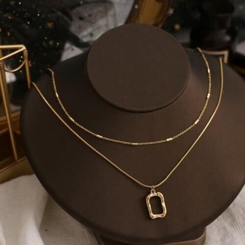 KISS WIFE Vintage Gold Thin Chain Multi-layered Necklace For Women Irregular Hollow Pendant Necklaces 2021 Trend Fashion Jewelry