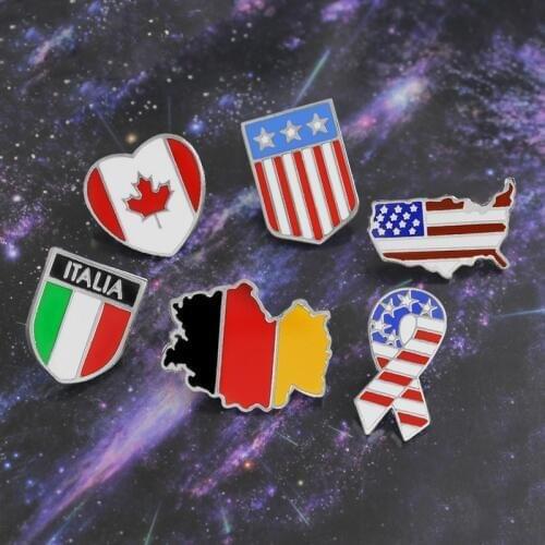 National Flag Brooch Canada Germany Italy USA Russia Maple Stars Stripes Banner Enamel Pin Denim Backpack Badge Friendship Gifts