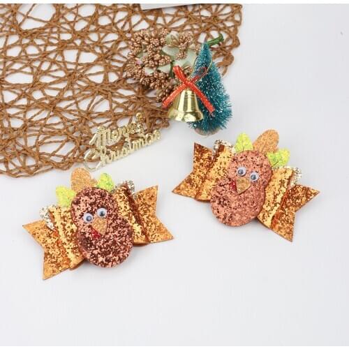 1 Pc 4" Easter Glitter Hair Bow Clips for Baby Girls Cartoon Turkey 2020 Hairclips Pins Cute Hairgrips Accessories for Girls