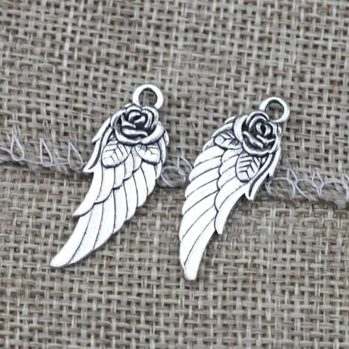 High quality 10 PCS/Lot 30.7mm*11.1mm antique silver plated charms wings charms wholesale