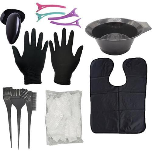 14pcs Salon Hair Color Kits Barber Tools Brush Comb Mixing Bowl Earmuffs Cape