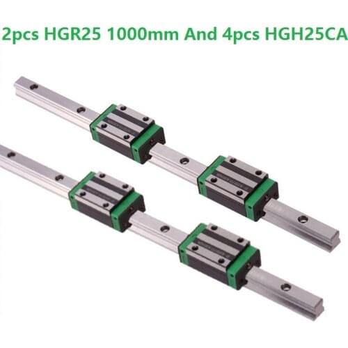 2pcs Linear Guide Rail HGR25 -L 1000MM And 4pcs HGH25CA Linear Narrow Sliding Blocks CNC Router Parts