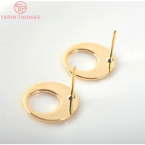 10PCS Oval 17.5x13MM 24k Gold Color Brass Round Stud Earrings High Quality Diy Accessories Jewelry Findings