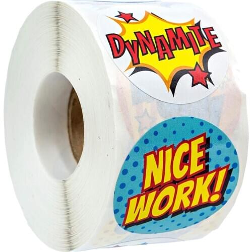 500pcs/roll 8 Different Design Super Hero Reward Stickers Encouragement Words Labels Sticker Stickers For Teachers Kids