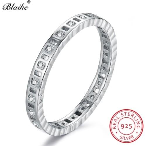Blaike 925 Sterling Silver Engagement Rings For Couple White Zircon Womens Stacking Thin Ring Female Male Minimalist Jewelry CZ