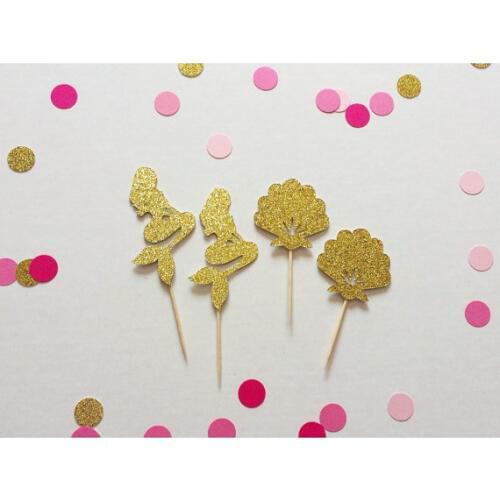 Glitter Mermaid and Seashell Cupcake Toppers Under the Sea wedding party/Bridal shower/Baby Shower/Birthday food picks