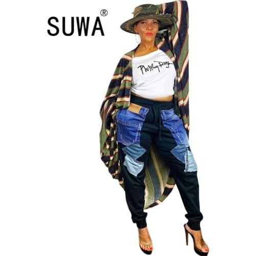 Hot Recommend Style Contrast Denim Patchwork Skinny Harem Trousers High Waisted Pants Jeans Women Fashion Vintage Leggings