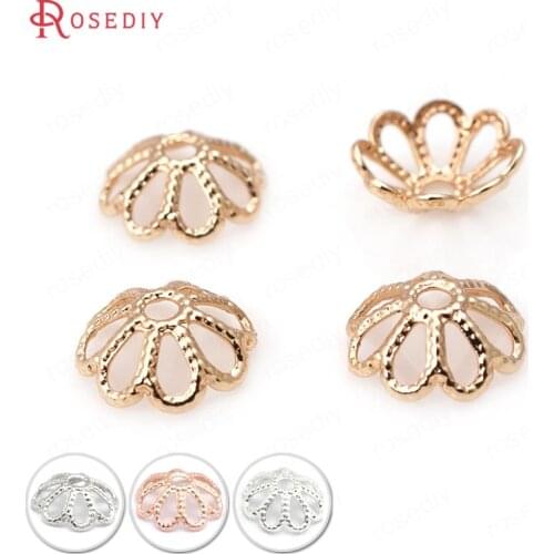 40PCS 8MM 24K Gold Color Silver Color Rose Gold Color Brass Flower Beads Caps Jewelry Making Supplies Diy Findings Accessories