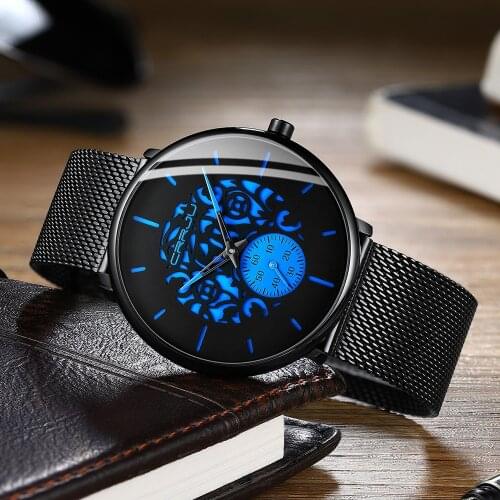 CRRJU New Fashion Blue Men Watch Top Brand Luxury Famous Dress Wrist Watches Engraved Dial Design Quartz Clock Relogio Masculino