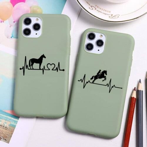Horse Pony Horse Heartbeat Phone Case For iphone 12 11 Pro Max Mini XS 8 7 6 6S Plus X SE 2020 XR Candy green Silicone cover