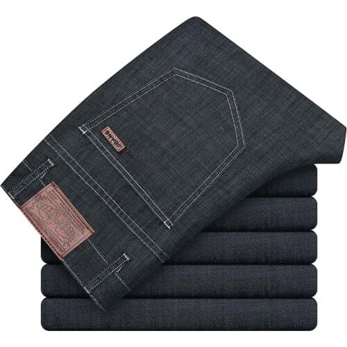 New Mens Regular Fit Vintage Jeans Fashion Casual Washed Blue Stretch Denim Pants Male Brand Trousers