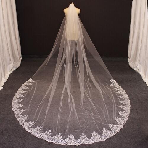 Real Photos Lace Cathedral Bridal Veil White Ivory 3 Meters Long Wedding Veil with Comb Bride Accessories Welon Slubny