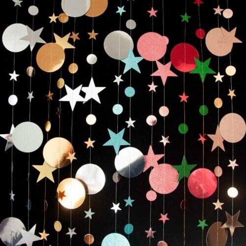 4M Twinkle Star Round Shape Banner Paper Garlands Baby Shower Happy Birthday Party Decorations Supplies Wedding Christmas Banner