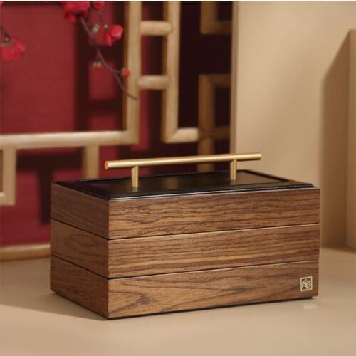 Hot Sale Luxurious Wooden Jewellery Box Organizer Stands Rectangle Display Case With 3 Layers for Ring Braceket Necklace