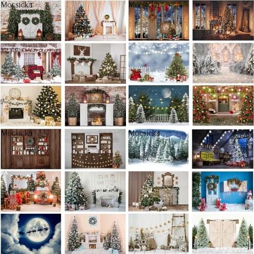 Fireplace Birthday Portrait Photo Background Winter Window Snow Christmas Trees Backdrop Happy New Year Studio Photography Props