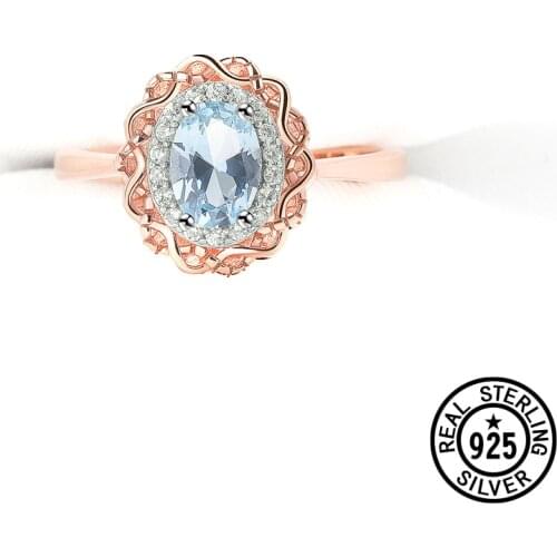 925 Sterling SIlver Wedding Rings For Women Blue Topaz Rose Gold Plated Love Anniversary Gifts Special Fine Jewelry Accessories
