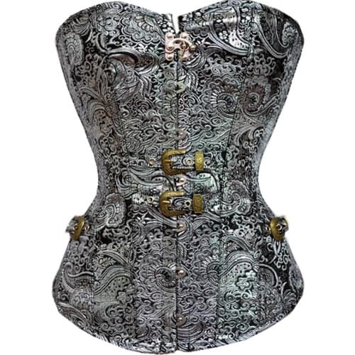 Gothic Style Silver Printed Corset Top Fashion Corsets for Women