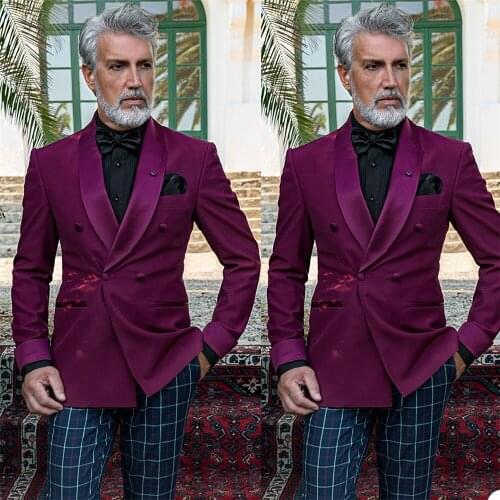 Handsome Men Tuxedos Shawl Lapel Double Breasted Blazer Wedding Party Prom Groomsmen Celebrity Coat 1 Piece Set