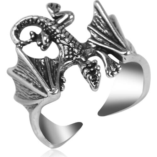Mens Punk Gothic Lizard Dinosaur Open-loop Hip-hop Rock Exaggeration Retro Color Animal Bat Ring Jewelry Gift 2020 New