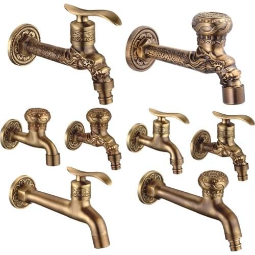 Antique Wall Mount Bibcock Carved Outdoor Garden Taps Washing Machine Mop Luxury Antique WC Faucet