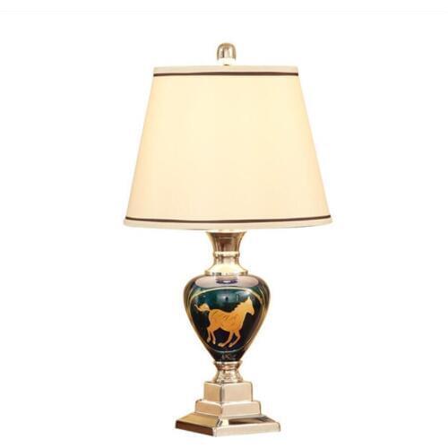 Mediterranean Sea European Blue Glass Fabirc Dimmer Table Lamp for Foyer Apartment Bed Room Decor Reading Light H 62cm 1857