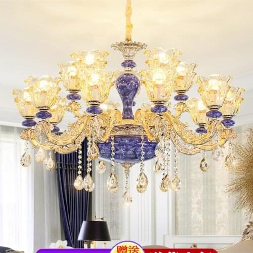New European luxury purple crystal chandelier living room dining room bedroom French ceramic high end Chandelier