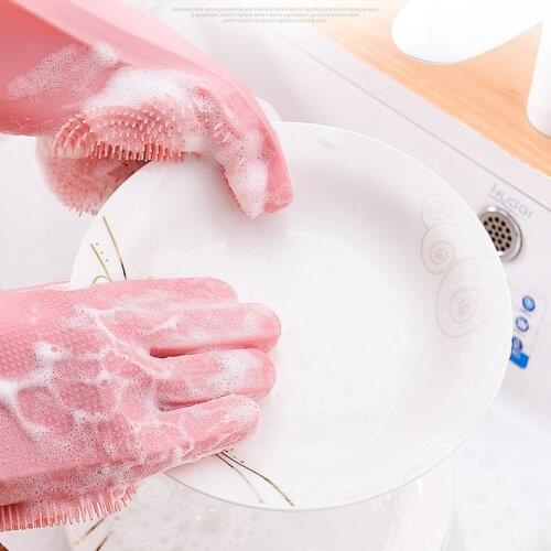 1Pair Silicone Dishwashing Gloves Magic Silicon Cleaning Glove for Household Scrubber Rubber Kitchen Clean Tool Dish Wash Gloves