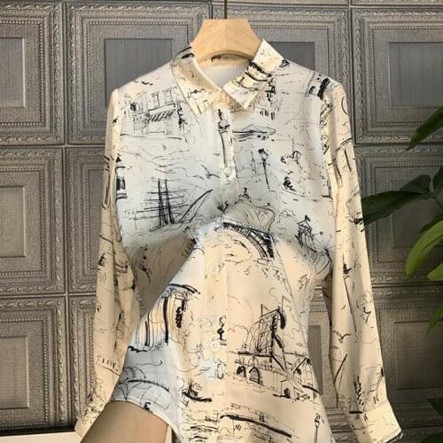 High Quality Lapel Luxury Brand Printed Silk Blouse 2020 Runway Vintage Long Sleeve Runway New Fashion Clothes Vestidos