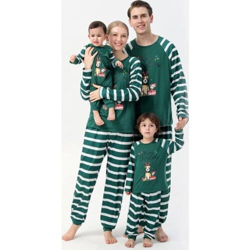Christmas Family Matching Pajamas Set Cartoon Adult Kid Family Matching Clothes Top + Striped Pants Xmas Sleepwear Pjs Sets