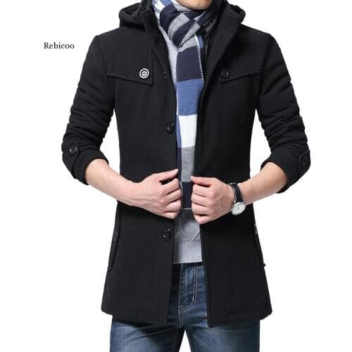Woolen Coatl Mens Winter Thick Jacket Thick Casual Outwear Jackets Velvet Warm Coat High Quality Hooded Plus Size