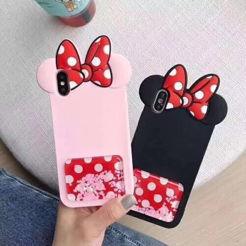 3D Cartoon Cute Bow-knot Liquid Soft Silicone Back Cover For iPhone 6 6s Plus X XR Xs Max 7 8 Plus Phone Case Fundas Coque Capa