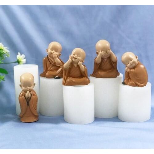 Cute Monk Candle Mold Silicone Plaster Cement Monk Crafts Mold Zen Table Decoration Fondant Cake Epoxy Molds Candle Make