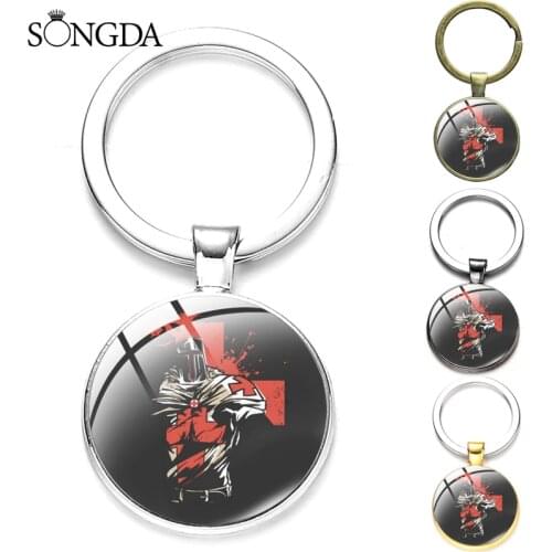 SONGDA-Templar Cross Keychain Accessories Templar Knight Fashion Glass Metal Holder Keychain Charms Chain Ring For Gifts Jewelry