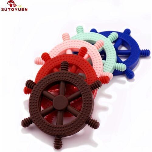 Sutoyuen 5pc BPA Free Baby Slicone Teether Wheel Cute Chewable Baby Diy Teething Necklace Pendants Chain Toys Accessory Charms