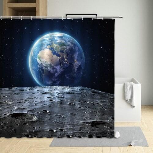 Science Fiction Theme Shower Curtain Fantasy Universe Earth Starry Sky Design Bathroom Wall Decor With Hook Waterproof Screen