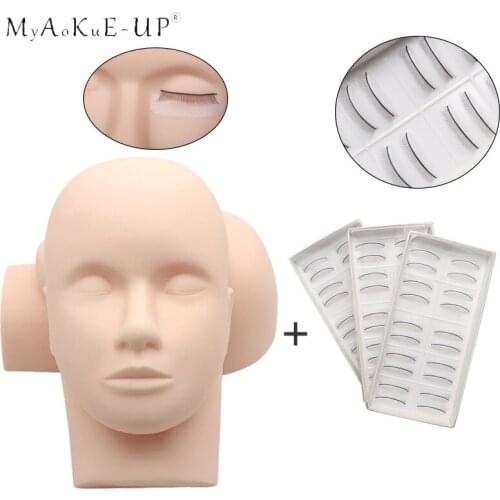 Eye Facial Make-up Practice Training Lashes for Eyelash Extensions Mannequin Head Flat with Practice Lashes