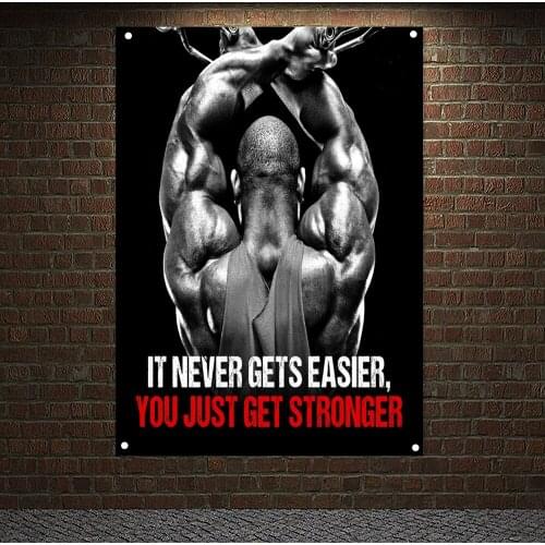 Exercise Banner Wall Art Canvas Painting 4 Grommets Wall Stickers Flag Gym Decor Man Muscular Body Inspirational Poster Tapestry