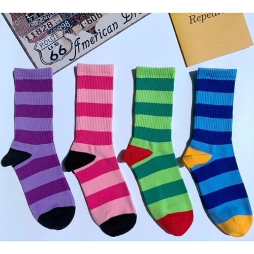Vintage Four Color Striped Men and Women Socks Couple Hip-Hop Street Cotton Socks Fashion Wild Breathable