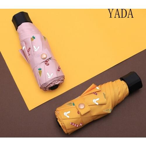 YADA Ultralight Mini Cartoon Carrot&Rabbit Umbrellas Rain uv Five Folding Clear Umbrellas For Womens Windproof Umbrella YS200009
