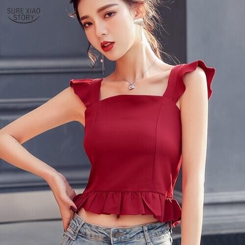 2021 New Casual Korean Style Black White Women Blouse Summer Sleeveless Solid Color Shirts For Women Pullover Lady Tops 9332 50