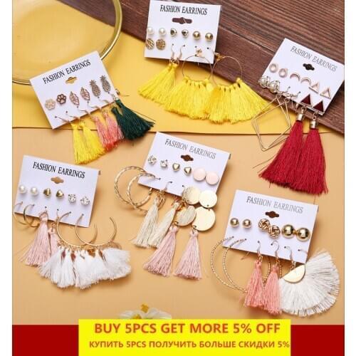 Bohemian Earring Long Tassel Earrings Set for Women Girl Boho Geometric Drop Earing 2019 Brinco Female Fashion Jewelry Wholesale