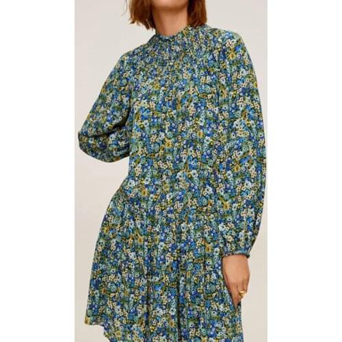 Womens Printed Dress Elastic One-piece Long Sleeve Straight Girl Cute Loose Dress