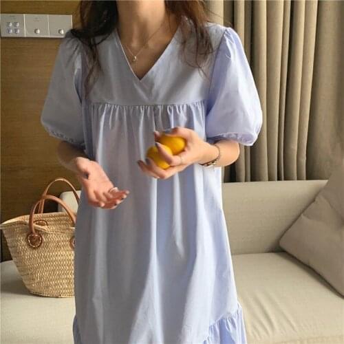 Puff Sleeve Plus Size Dress Women Vintage V-neck Loose Long Dresses For Women Party Casual Pleated Yellow Dress Robe Femme 15260