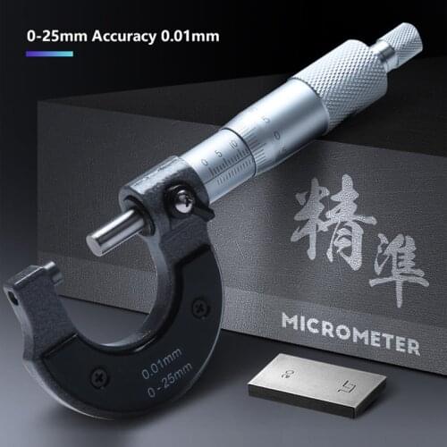 0-25mm Spiral High Precision Outside Micrometer Accuracy 0.01mm Alloy Mechanical Micrometer With Adjustment Wrench Micro Meter