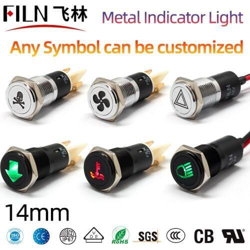 14mm Waterproof Lamp FILN 12V LED Car Signal Lights Instrument Pilot light red blue indicator light with wire