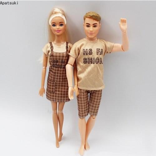 2sets/lot Khaki T-shirt Pants Shorts for Ken Boy Doll Accessories Fashion Clothes for Barbie Doll Plaid Dress Outfits 1/6 Toys