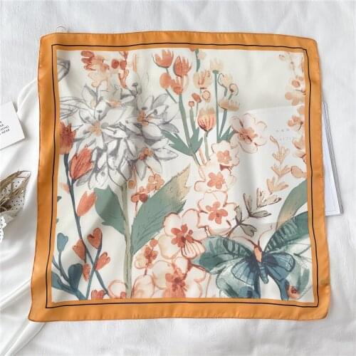 2021 Silk Satin Bandana Hair Scarf Fashion Women Shawl Foulard Neck Tie Hand Band Wirst Hijab Head Kerchief Shawl Wrap 70*70cm