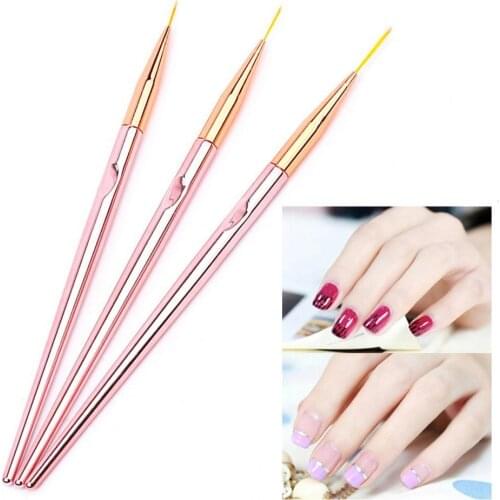 3Pcs Nail Art Liner Brushes Non-deformation Non-corroding Nail Decor UV Gel Painting Acrylic Liner Brushes Nail Art Liner Brush