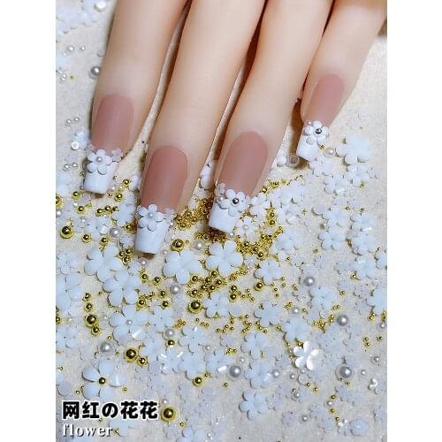 1 Jar 3 Colors Nail Art flower flower jewelry steel ball beads pearl nail decoration Japanese super white five valve accessories